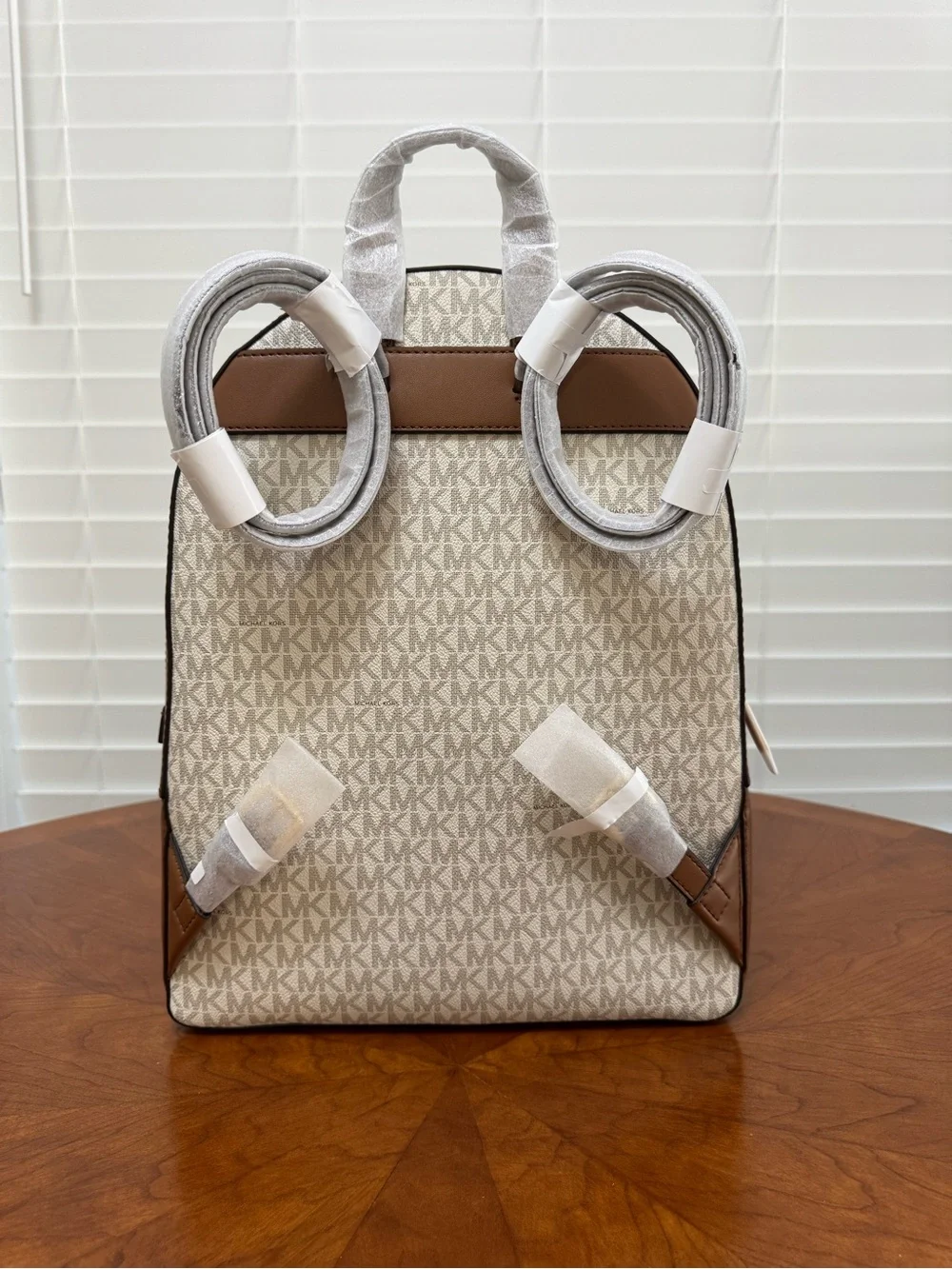 Michael Kors Cream Logo Backpack with Brown Trim